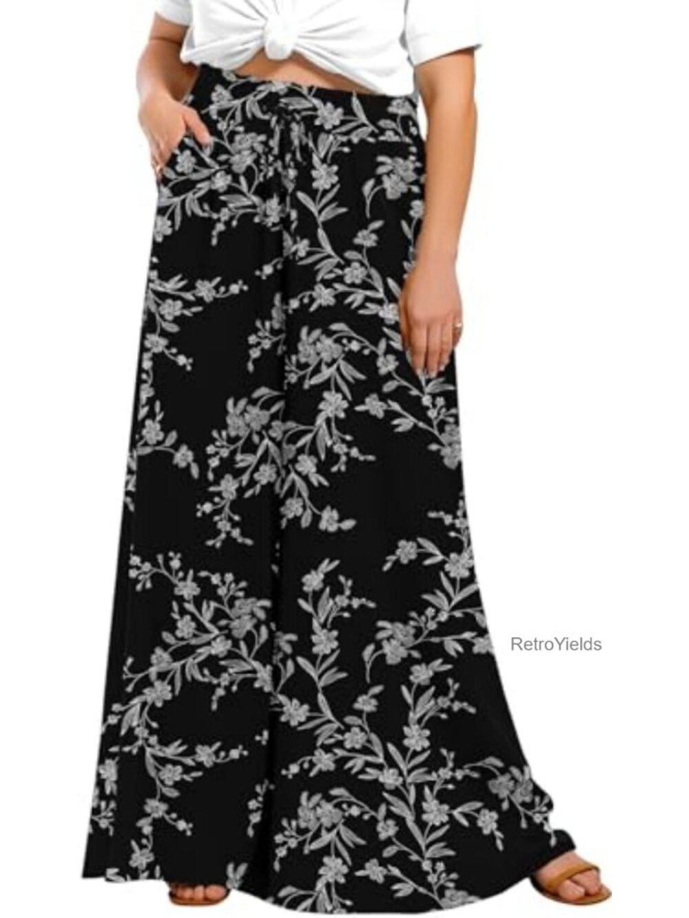 Plus Size Wide Leg High Waist Palazzo Pants Flowy Lounge Trousers with Pockets